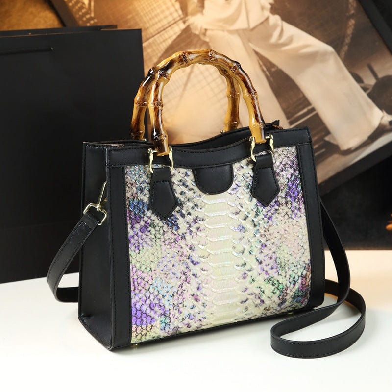 Snakeskin women's bag leather luxury brand shoulder bag fashion senior large bamboo handle lady handbag