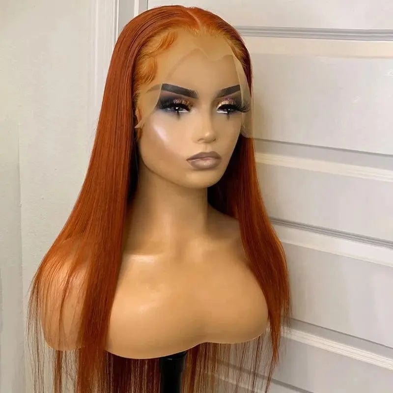 Soft Straight Transparent Ginger Orange Color Part Lace Front Real Human Hair Wig With Baby Human Hair