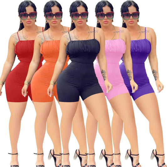 Solid Color Summer Backless Sling Rompers Womens One Piece Jumpsuit Bodycon Sexy Club Wear Short Bodysuit