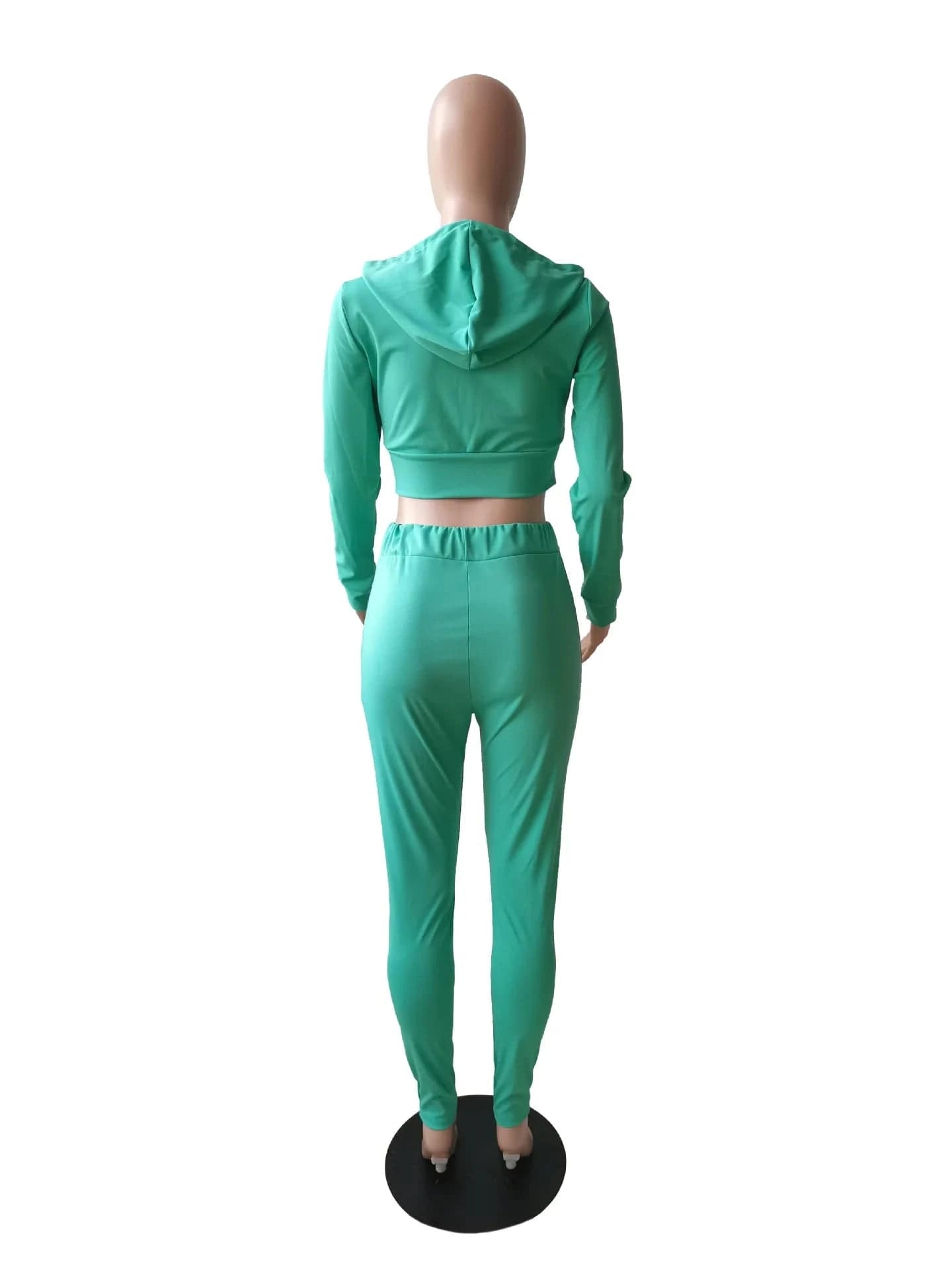 Solid Fall Winter Full Zip Up Crop Tops Hoodies Sweatshirts Outfits 2 Two Pieces Pants Set Women Clothes