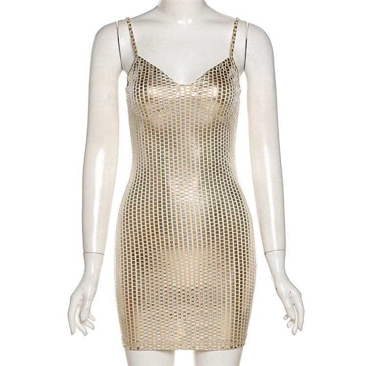 Solid Patchwork Women Bling Sexy Dress Backless Stretchy Skinny Elegant Sling Bodycon Dresses