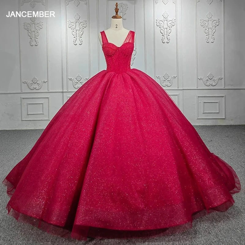 Spaghetti Straps Sleeveless Red Evening Dress For Wedding Jancember 9948-1