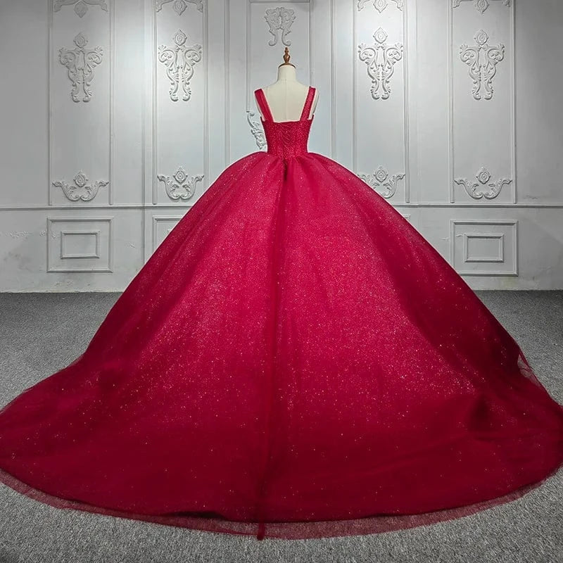 Spaghetti Straps Sleeveless Red Evening Dress For Wedding Jancember 9948-1