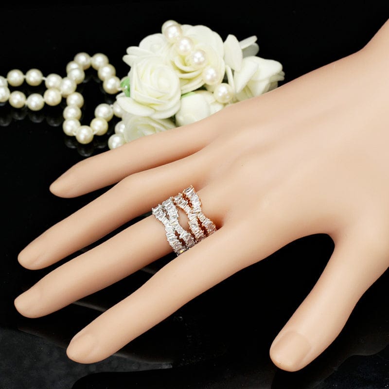 Sparking White Cubic Zircon CZ Silver Plated Copper Luxury Adjustable Open Bridal Engagement Ring for Women Finger Accessories