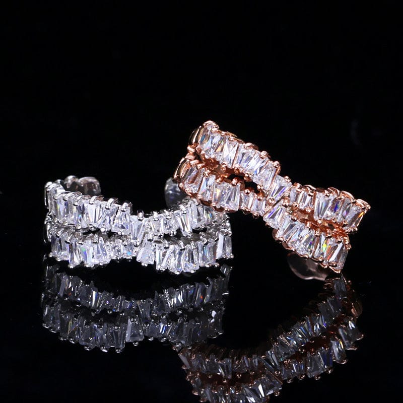 Sparking White Cubic Zircon CZ Silver Plated Copper Luxury Adjustable Open Bridal Engagement Ring for Women Finger Accessories