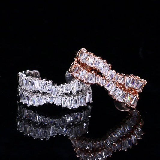 Sparking White Cubic Zircon CZ Silver Plated Copper Luxury Adjustable Open Bridal Engagement Ring for Women Finger Accessories