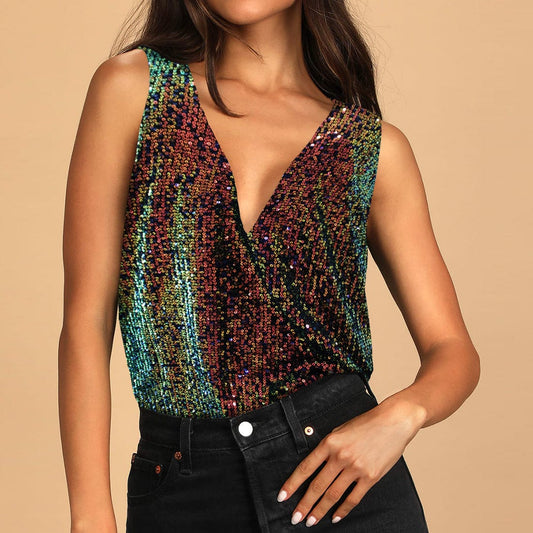 Sparkle Beading Sexy Romper 2023 Woman Fashion Bodysuit Flare Jumpsuit