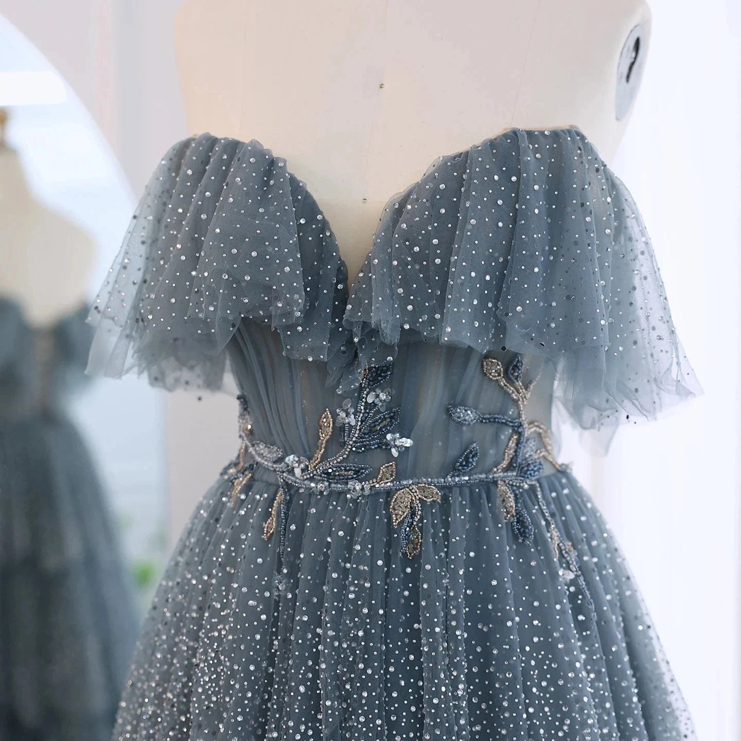 Sparkly Crystal Blue Sweetheart Evening Dress For Women Wedding Tiered Ruffles Luxury Dubai Bridal Party Gowns Sz017