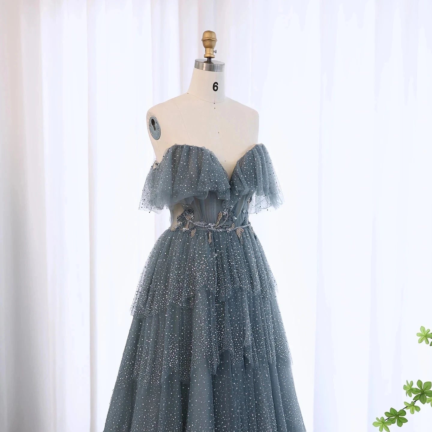 Sparkly Crystal Blue Sweetheart Evening Dress For Women Wedding Tiered Ruffles Luxury Dubai Bridal Party Gowns Sz017