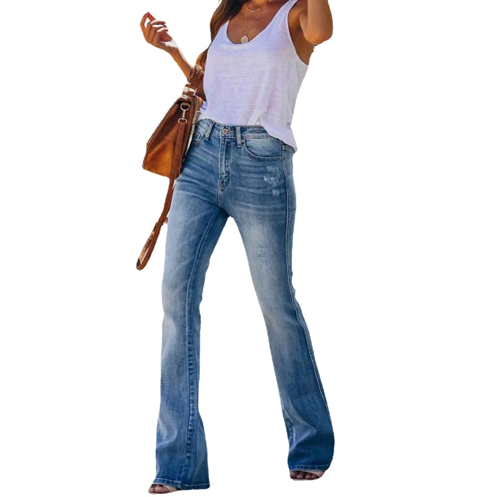 Spot source manufacturers ladies high waist stretch micro women flared jeans women's trousers denim pants