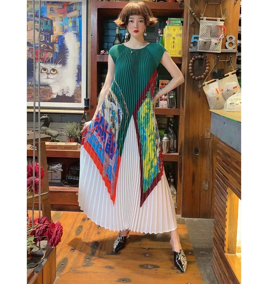 Spot Summer Loose Pleated Long Size Printing Loose Casual Dress