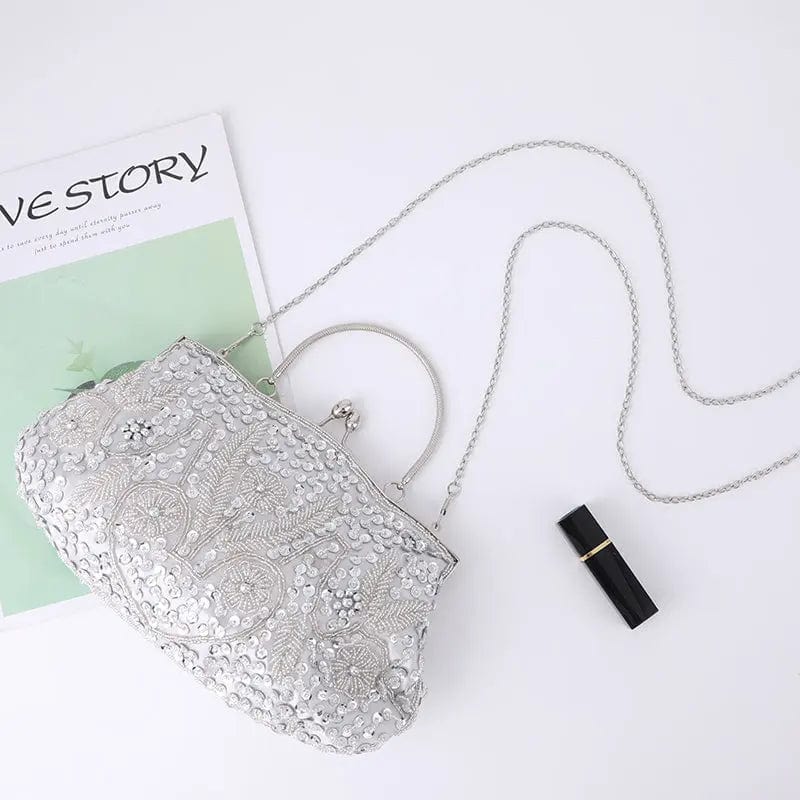 Spot Wholesale Flower Pattern Bead Embroidery Metal Handle Double-sided Channeling Beads Evening Bags Ladies