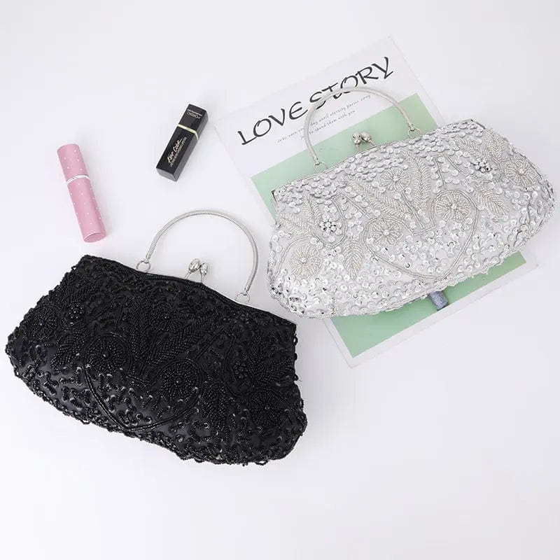 Spot Wholesale Flower Pattern Bead Embroidery Metal Handle Double-sided Channeling Beads Evening Bags Ladies