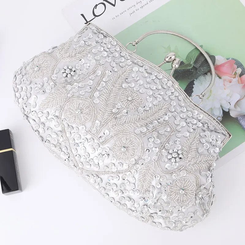 Spot Wholesale Flower Pattern Bead Embroidery Metal Handle Double-sided Channeling Beads Evening Bags Ladies