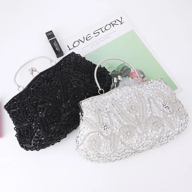 Spot Wholesale Flower Pattern Bead Embroidery Metal Handle Double-sided Channeling Beads Evening Bags Ladies