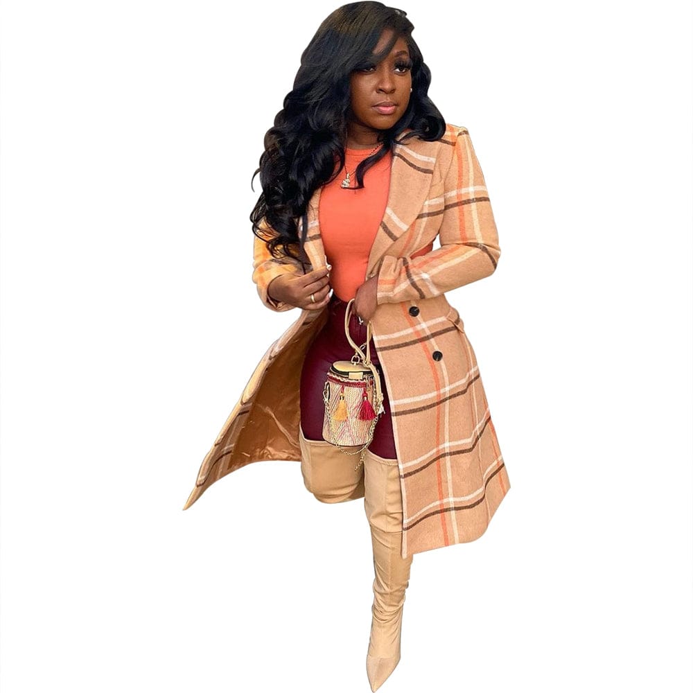 Spring 2022 Plaid Coat Outerwear Sexy Constructed Cut Out Double Layer Trench Plaid Coat