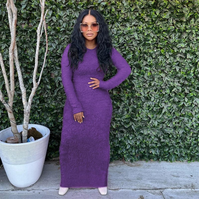 spring 2023 women casual elegant ladies jersey fabric cotton pink long sleeve knitted blue long sweater dress for women