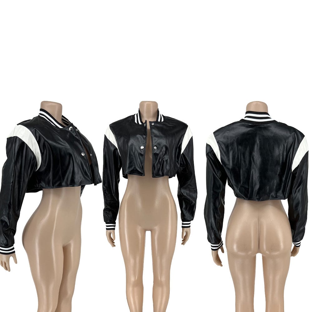 Spring 2023 Women s Clothing PU Leather Cropped Motorcycle Jacket Ladies Faux Leather Crop Women Short Jackets