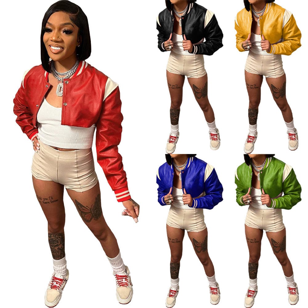 Spring 2023 Women s Clothing PU Leather Cropped Motorcycle Jacket Ladies Faux Leather Crop Women Short Jackets