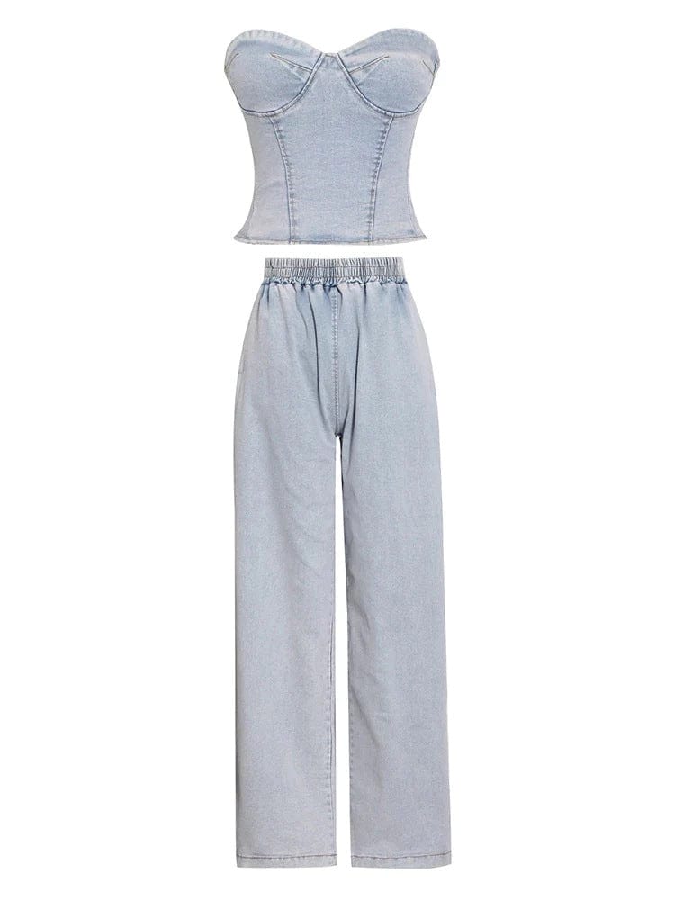 Spring 2023 Women s Clothing Womens Straight Leg Jeans Regular No Rip Denim Corset Top Pants Set Blue Jean Pants for Women