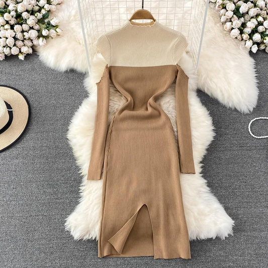 Spring And Autumn Fashion V-Neck Mesh Stitching Printed Leopard Print Casual Dress