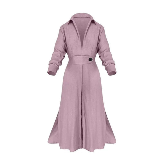 Spring And Autumn New Women Casual Dress Femininity Commuter Lace-up Solid Color Long-sleeved V-neck Irregular Women Dresses