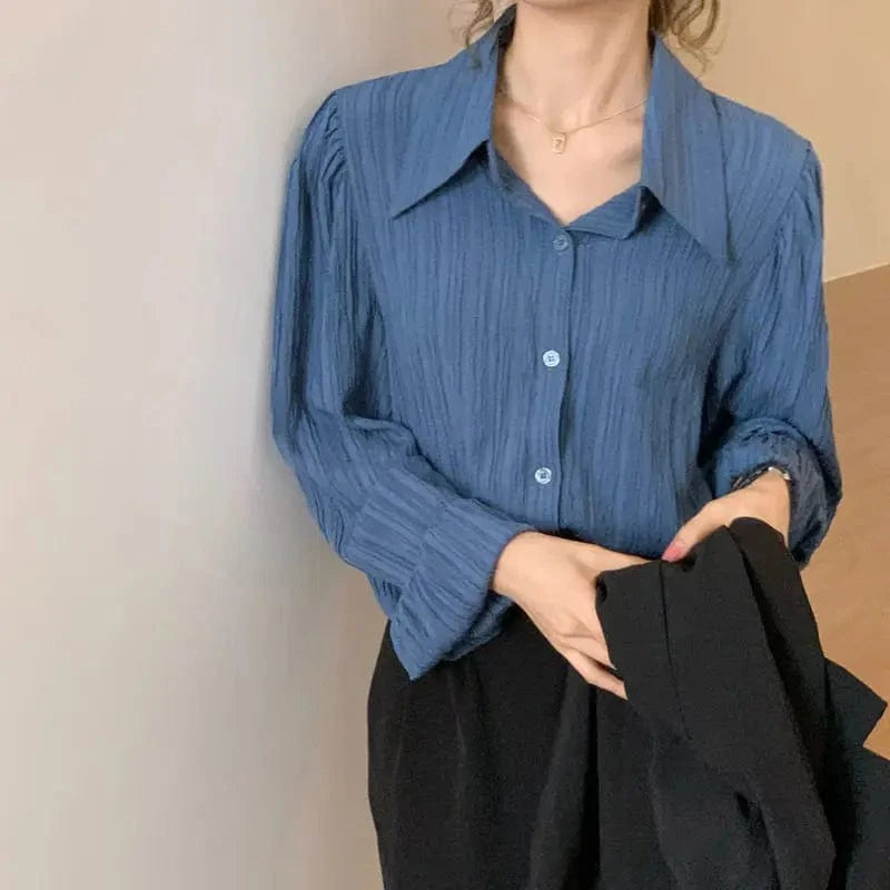Spring And Autumn Women Shirt Femininity Loose Thin Long Sleeves Comfortable Casual Polo Neck Design Sense Public Lady Blouse
