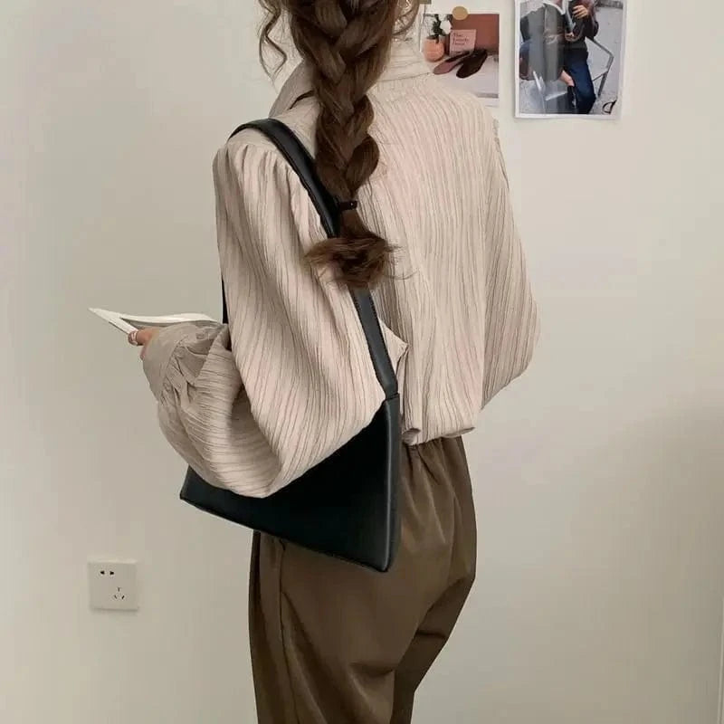 Spring And Autumn Women Shirt Femininity Loose Thin Long Sleeves Comfortable Casual Polo Neck Design Sense Public Lady Blouse