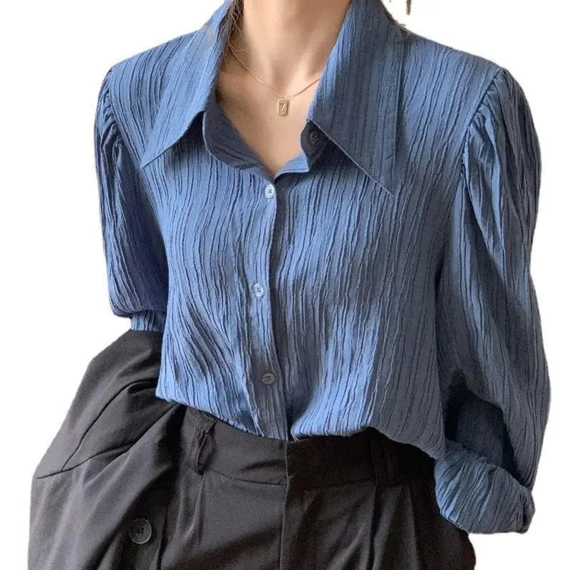 Spring And Autumn Women Shirt Femininity Loose Thin Long Sleeves Comfortable Casual Polo Neck Design Sense Public Lady Blouse