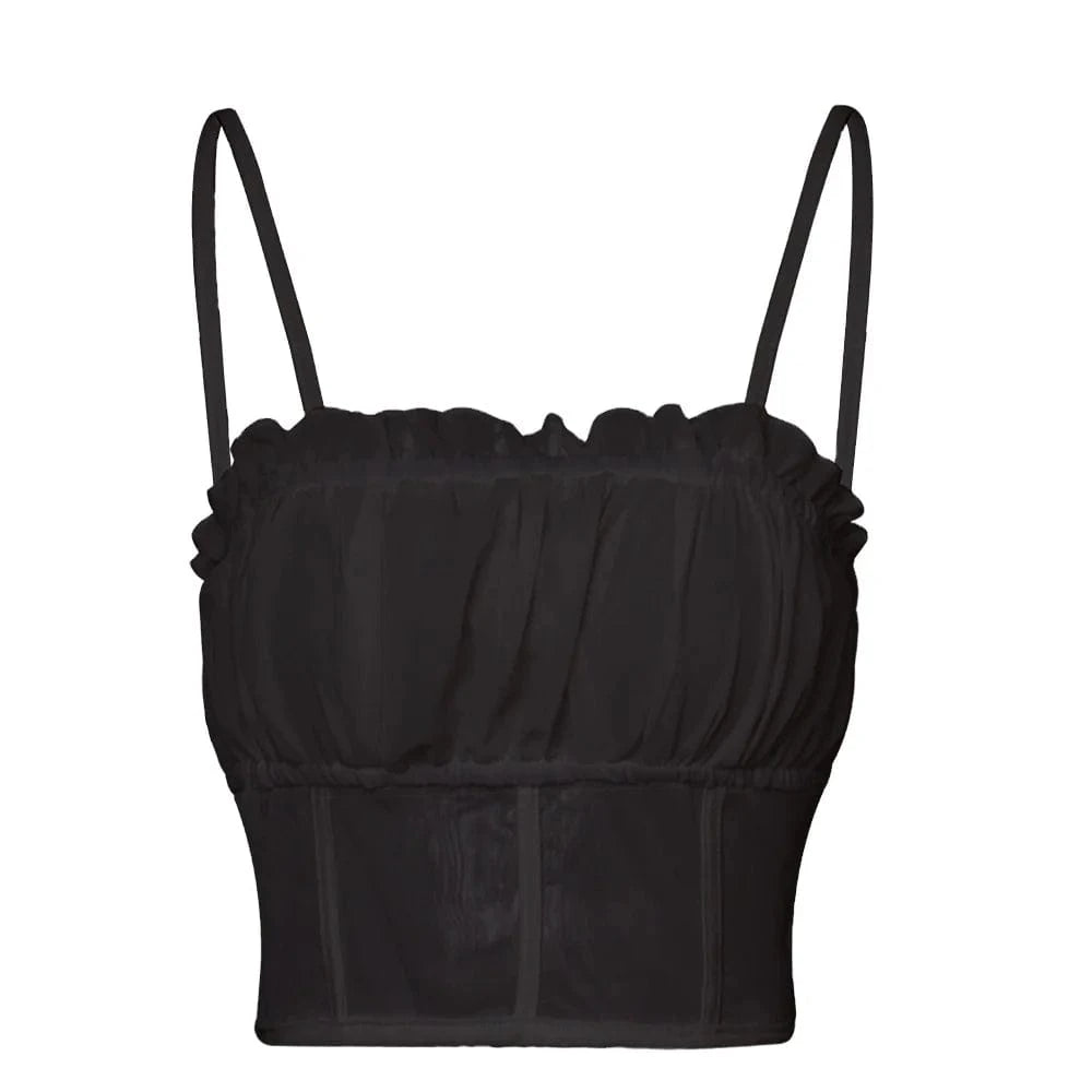 Spring and Summer Bottoming mesh tube Small camisole Women's Inner wear Outer wear Bottoming shirt Stitching Wooden ear