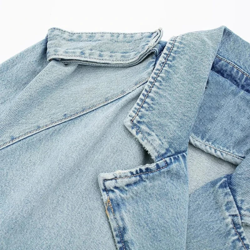 Spring Autumn Custom Streetwear Coats Long Sleeve Crop Top Denim Jacket for Women