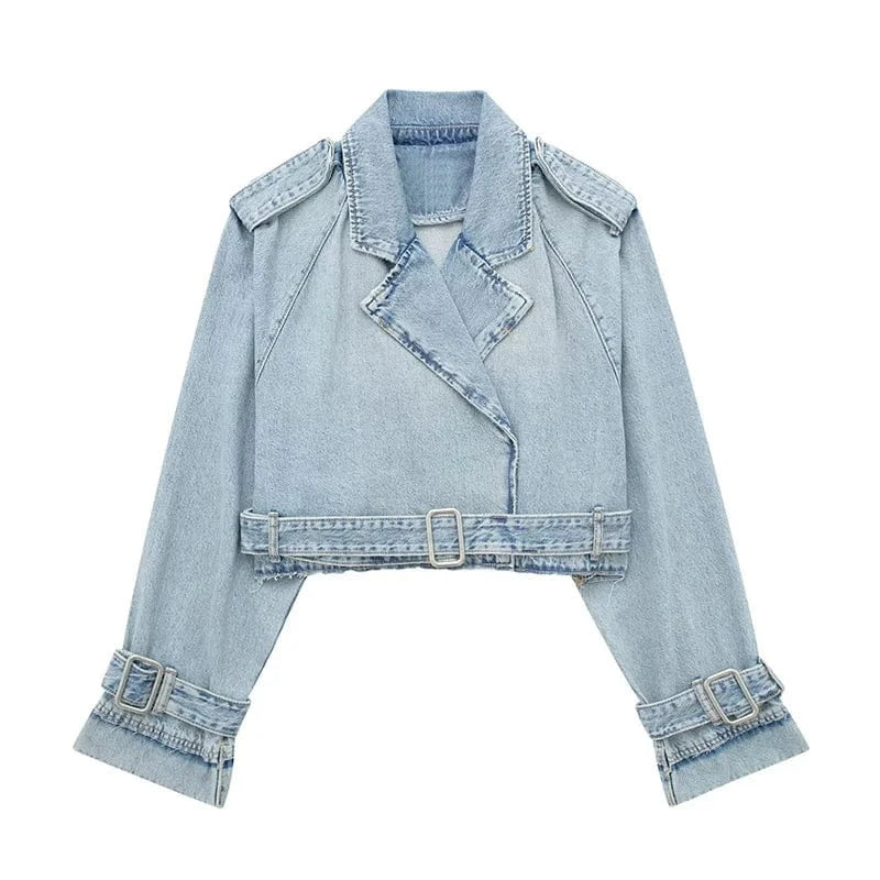 Spring Autumn Custom Streetwear Coats Long Sleeve Crop Top Denim Jacket for Women
