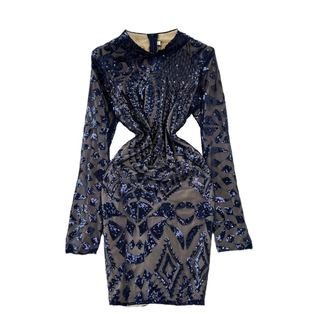 Spring Autumn Fashion Long Sleeve Standing Collar Lace Tight Bodycon Dresses