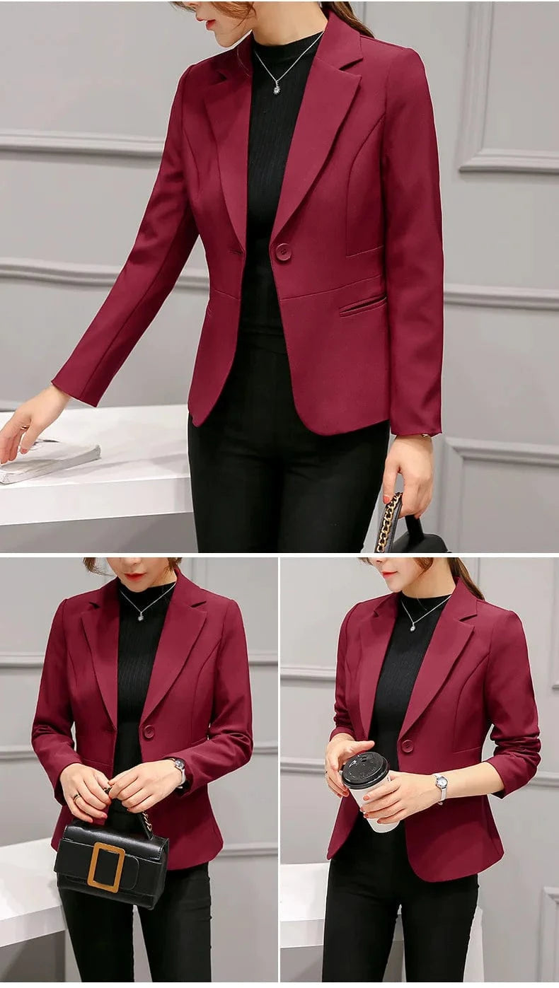 Spring Autumn Korean Stylish Women Long sleeve Slim Blazer Casual large size Pink Blue Black Mujer Office Suits Jackets Coat