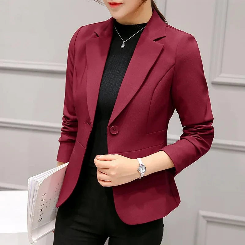 Spring Autumn Korean Stylish Women Long sleeve Slim Blazer Casual large size Pink Blue Black Mujer Office Suits Jackets Coat