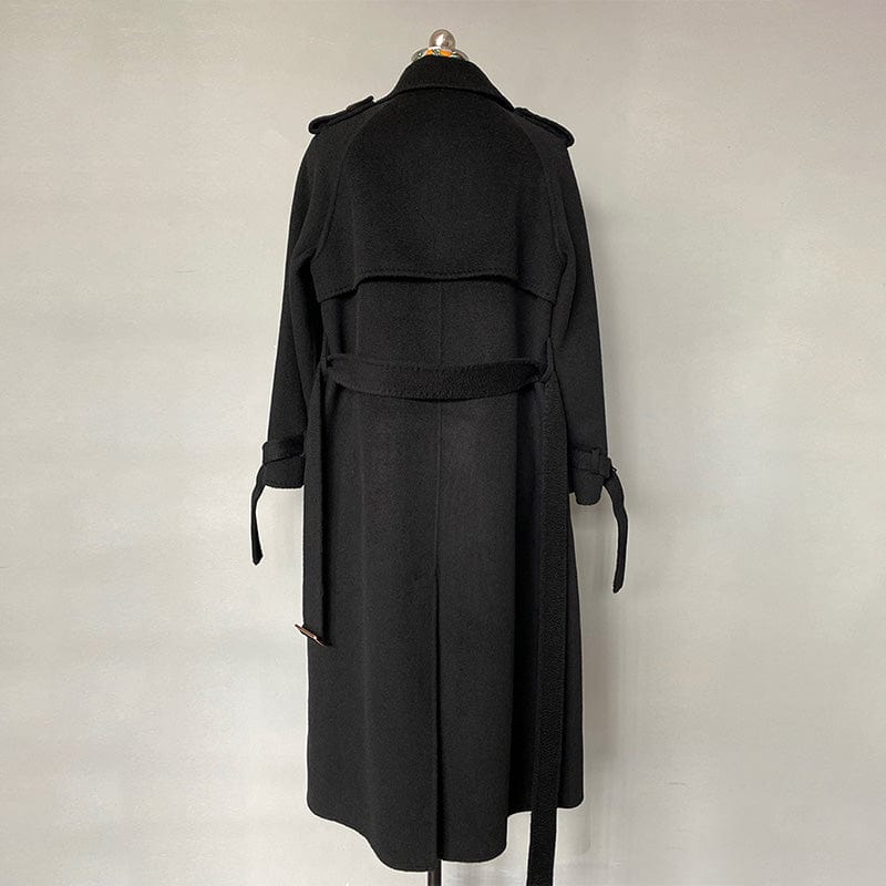 Spring Autumn Winter Women Elegant Double Face Water Ripple Wool Coat Long Cashmere Coat