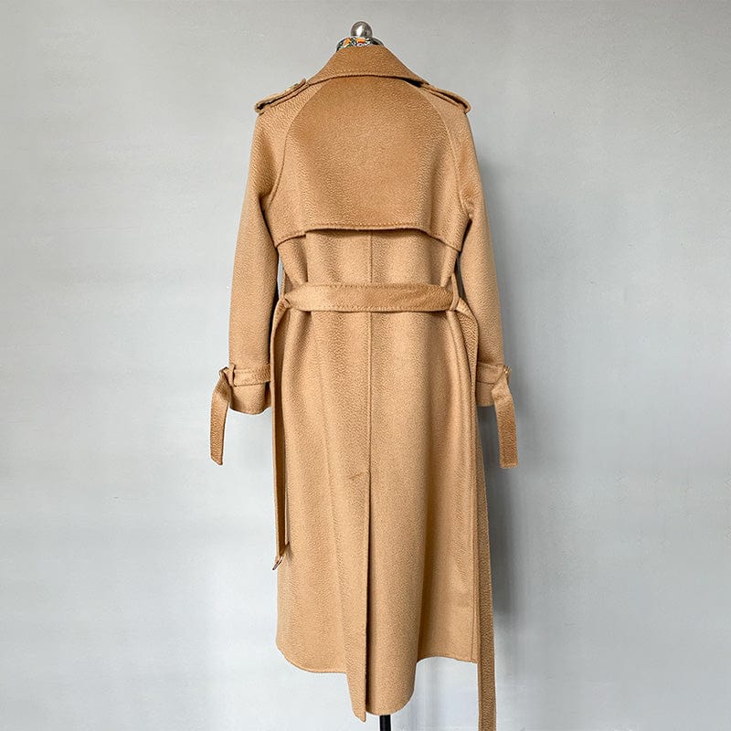 Spring Autumn Winter Women Elegant Double Face Water Ripple Wool Coat Long Cashmere Coat