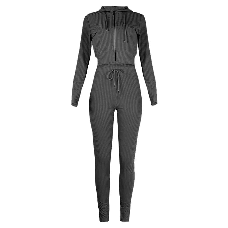 Spring Clothings For Women Solid Hoodie Long Pant Knitted Comfy 2 Piece Set