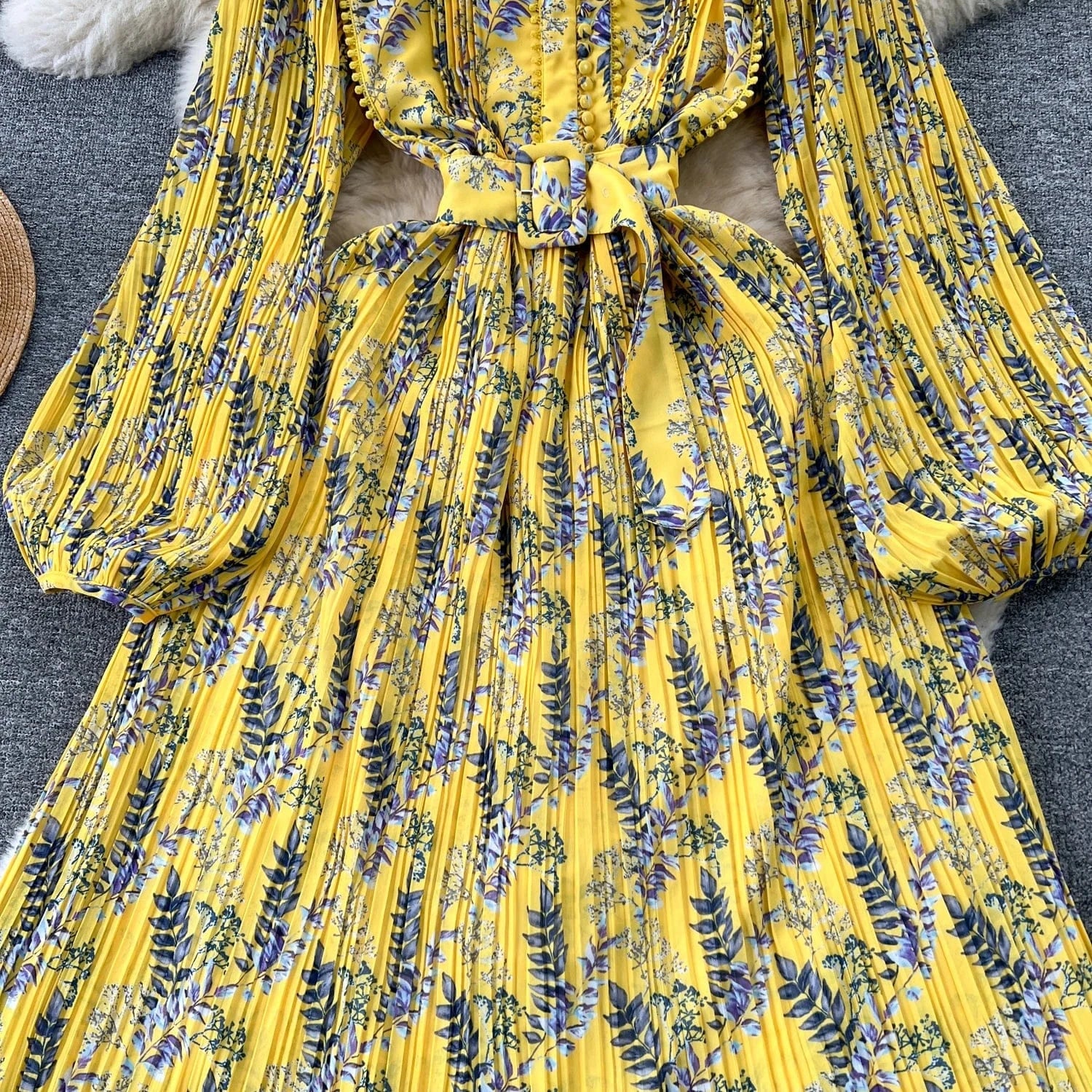 Spring Fairycore O-neck Tunic Midi Dress For Women Lantern Sleeve Empire Floral  Ladies Elegant Dresses