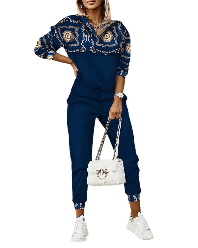 Spring fall new women's two sets ladies casual sports long sleeve pants fashion print 2 piece women set clothing