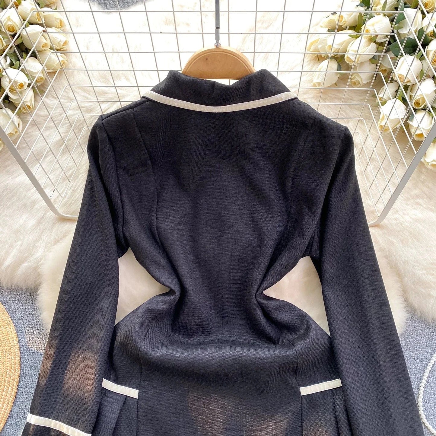 Spring Fall Slimming Simple Style Lady Short Skirt French Retro High End Luxury Style Dress