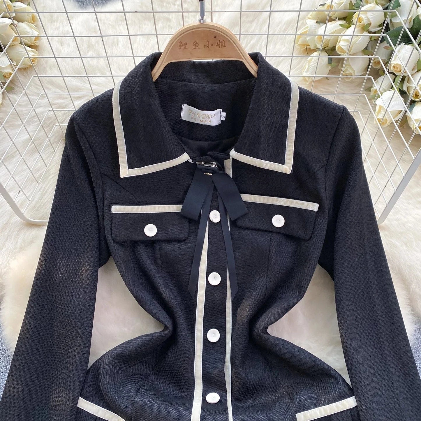 Spring Fall Slimming Simple Style Lady Short Skirt French Retro High End Luxury Style Dress