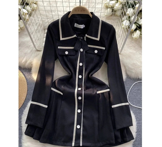 Spring Fall Slimming Simple Style Lady Short Skirt French Retro High End Luxury Style Dress