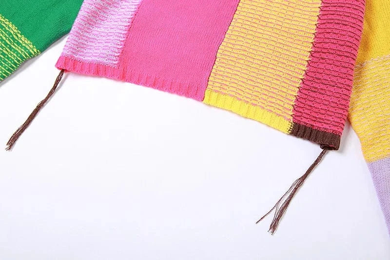 Spring Fall Winter New Trendy Lady Casual Pullover Color Block Knitted Short Cropped Top Women's Sweaters