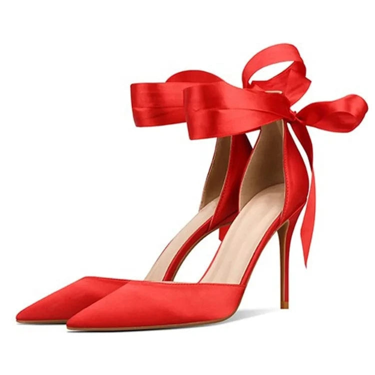 Spring fashion high heels ladies pointed toe trend elegant style satin butterfly large size wedding shoes single shoes