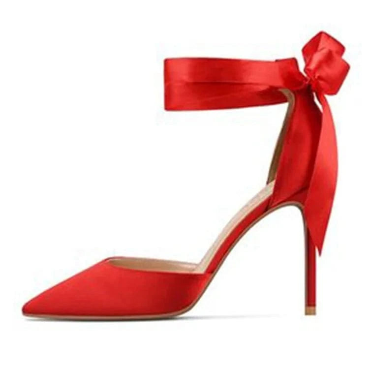 Spring fashion high heels ladies pointed toe trend elegant style satin butterfly large size wedding shoes single shoes