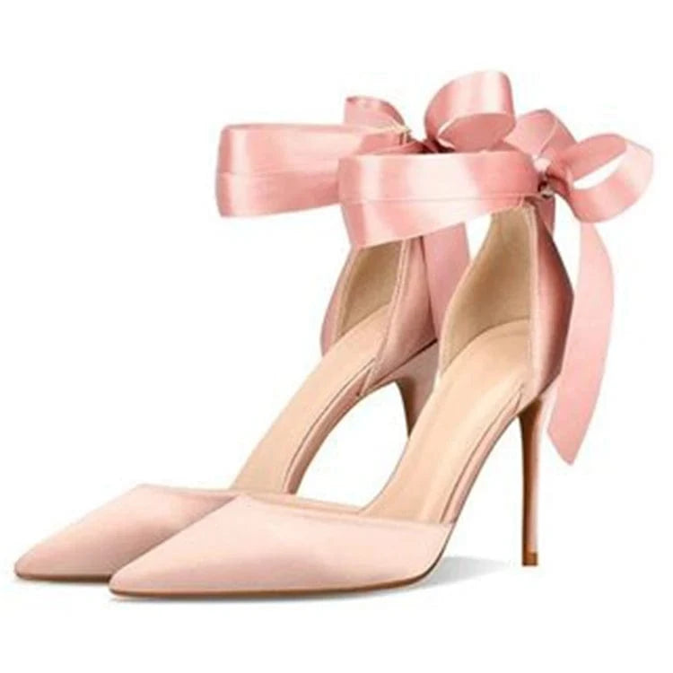Spring fashion high heels ladies pointed toe trend elegant style satin butterfly large size wedding shoes single shoes
