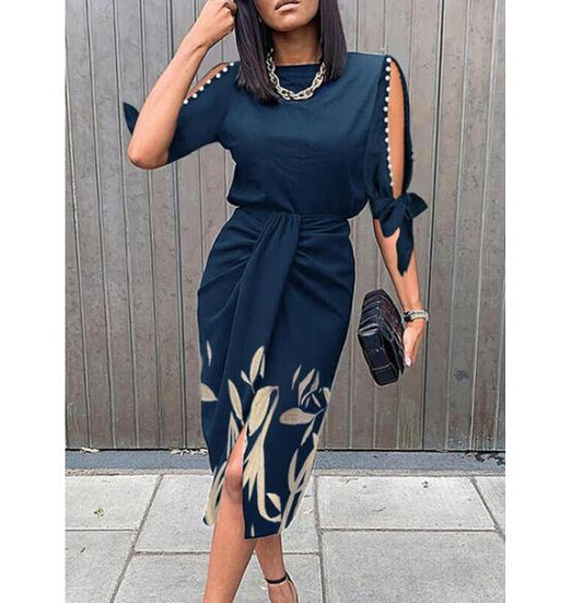 Spring Fashion Pleated Printed Elegant African Lady Office Career Dress
