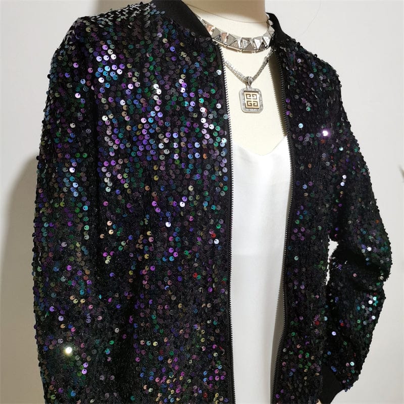 Spring High Quality Zipper Sequins Embroidery Jackets Casual Velvet Bomber Letterman Jacket Women