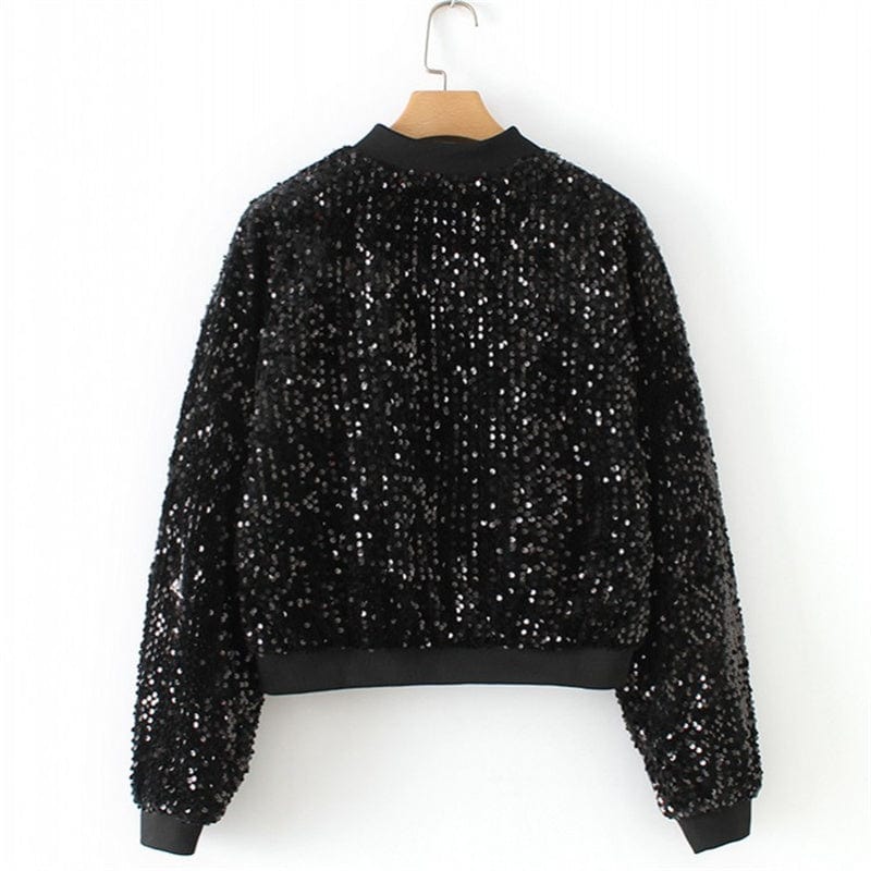 Spring High Quality Zipper Sequins Embroidery Jackets Casual Velvet Bomber Letterman Jacket Women